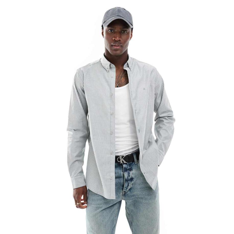 Calvin Klein - Gestreept Oxford overhemd in lichtgroen Groen