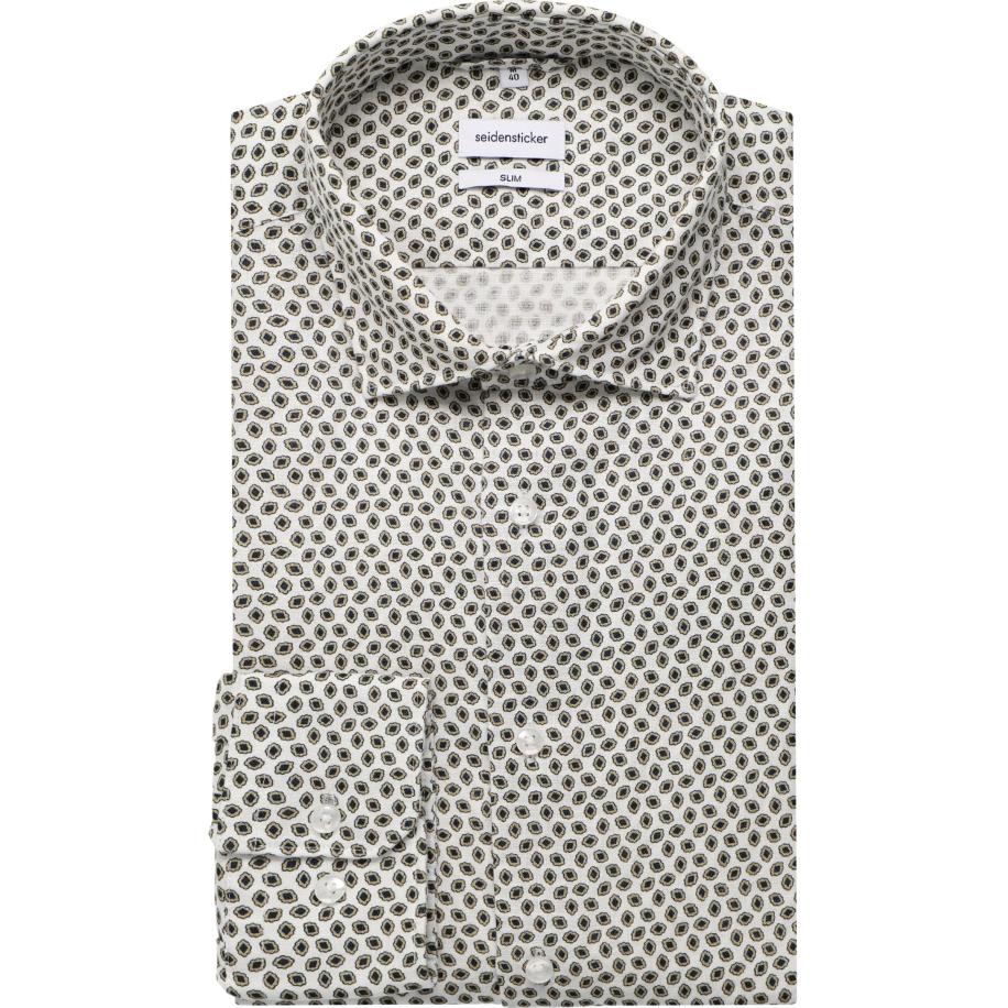 Seidensticker Linnen Overhemd zand, Motief Bruin