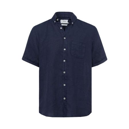 Brax Linnen Overhemd Marine, Effen
