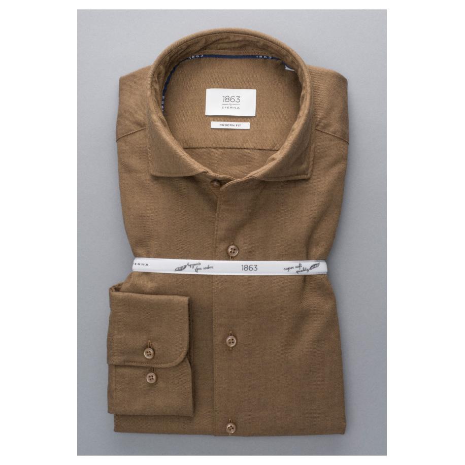 ETERNA 1863 Flanellen Overhemd donkerbruin, Effen Bruin