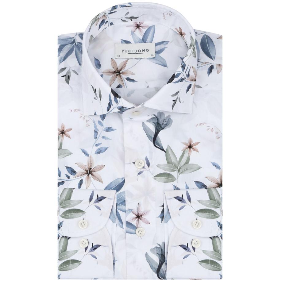 Profuomo Overhemd Bloemenprint Wit Multicolor