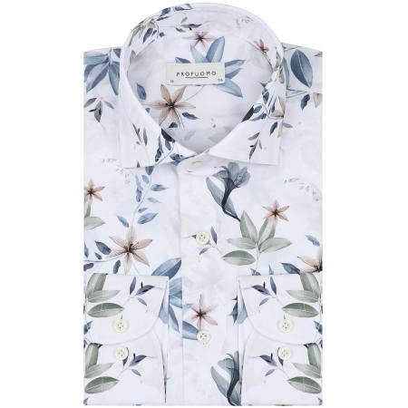 Profuomo Overhemd Bloemenprint Wit