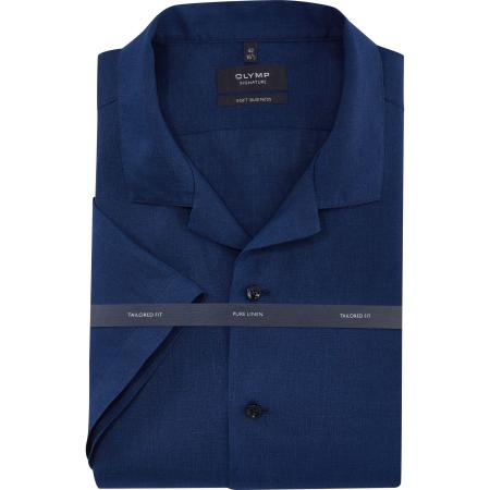 OLYMP SIGNATURE Casual Linnen Overhemd blauw, Effen