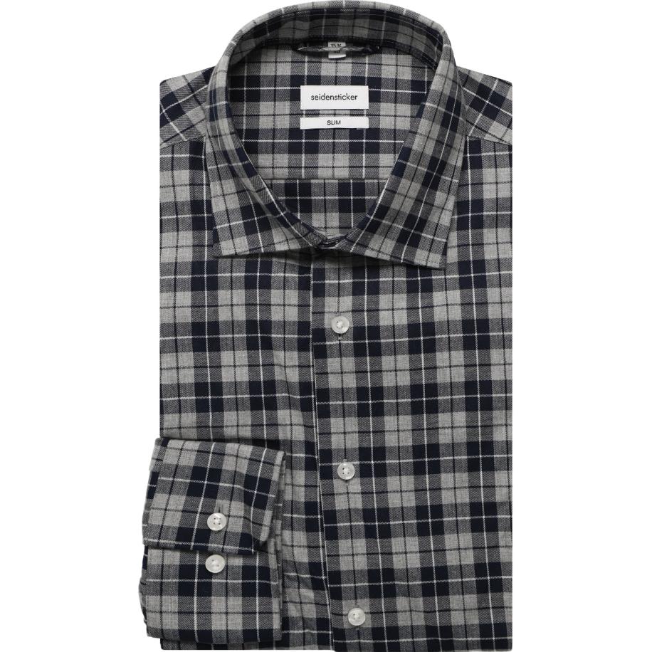 Seidensticker Flanellen Overhemd lichtgrijs, Ruit Grijs