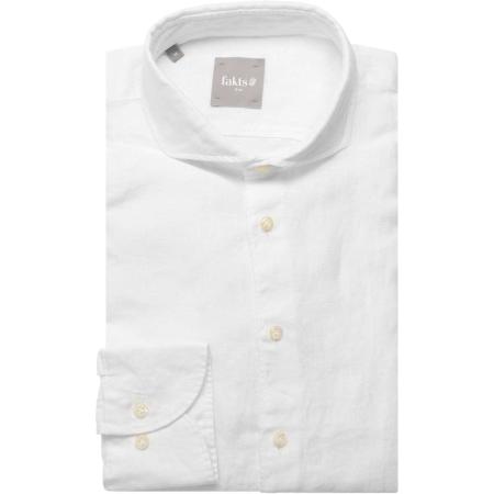 fakts Leisure Linnen Overhemd wit, Effen