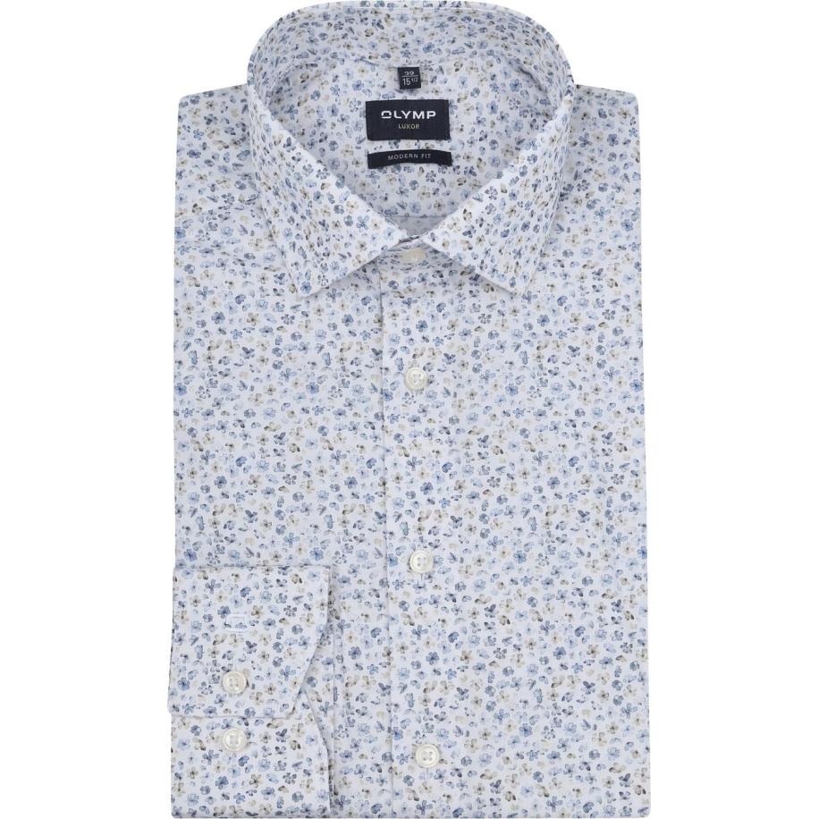 Olymp Luxor Overhemd Bloem Blauw Wit