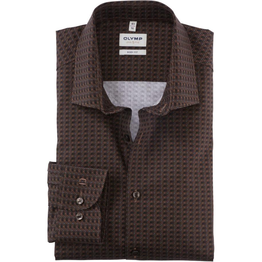 OLYMP Level Five Overhemd bruin, Bedrukt Bruin