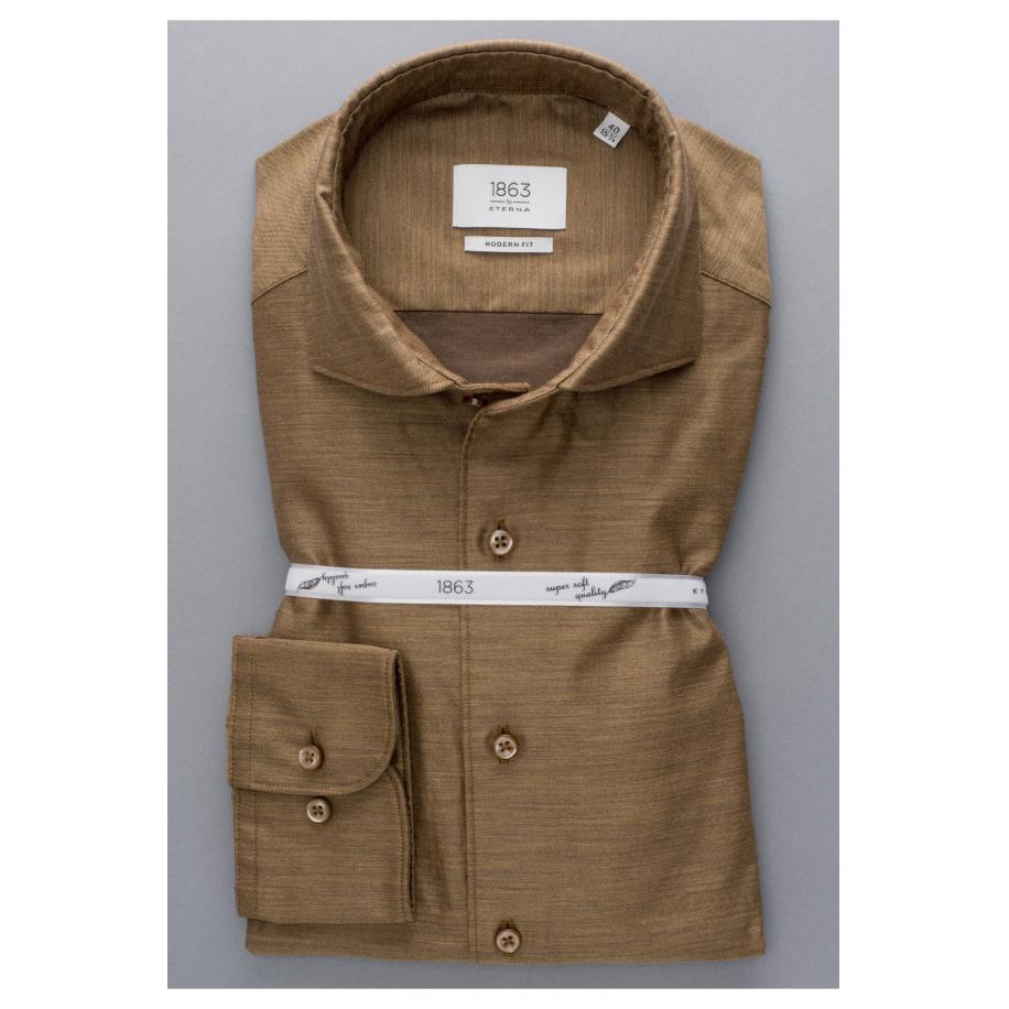 ETERNA 1863 Overhemd beige-bruin, Effen Bruin