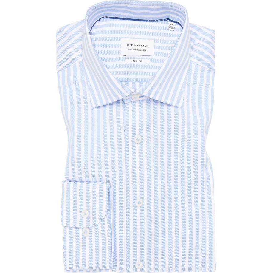 ETERNA Overhemd middenblauw, Gestreept Blauw