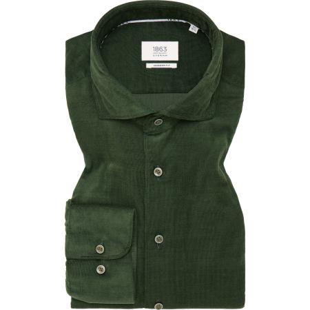 ETERNA 1863 ribfluwelen overhemd groen, Effen