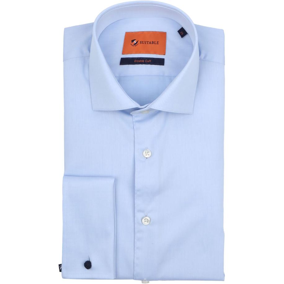 Suitable Overhemd Dubbelmanchet Blauw Blauw