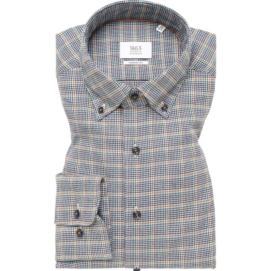 ETERNA 1863 Flanellen Overhemd blauw, Ruit Blauw