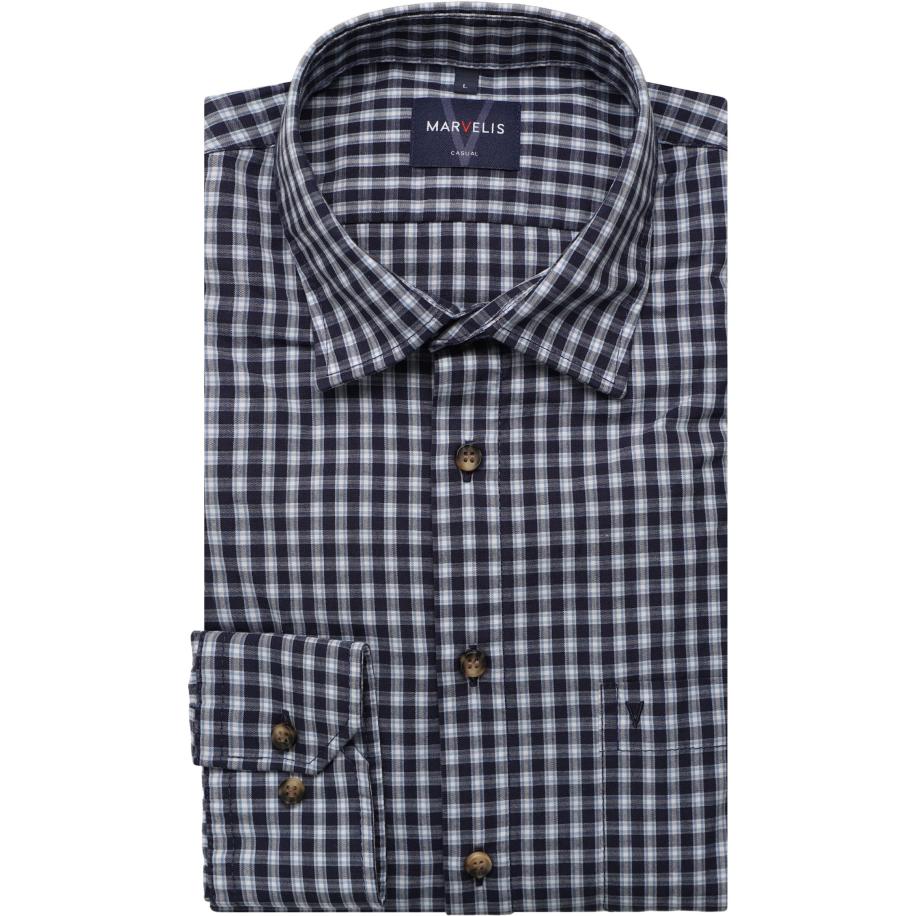 Marvelis Casual Overhemd marine, Ruit Blauw