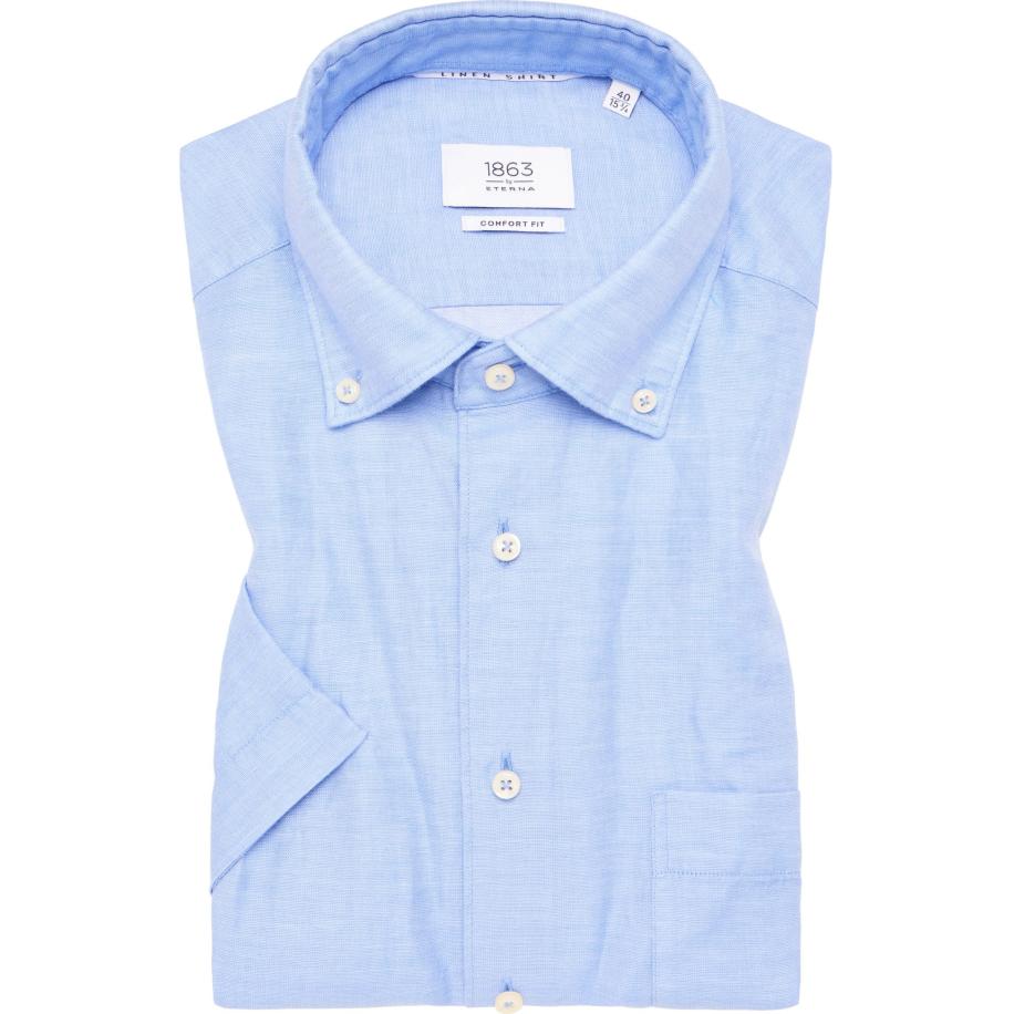ETERNA 1863 Linnen Overhemd blauw, Effen Blauw