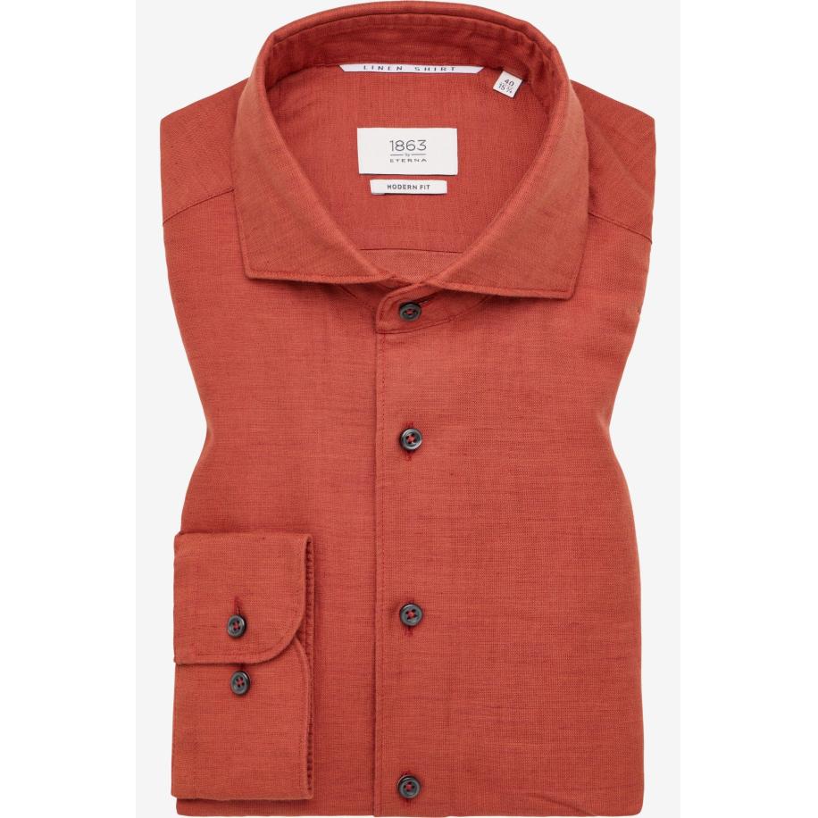 ETERNA 1863 Linnen Overhemd rood, Effen Rood