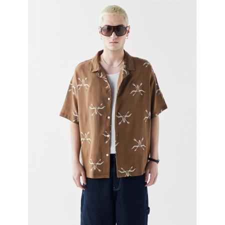 VAMOS CLO Overhemd bruin / wit