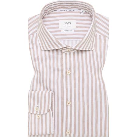 ETERNA 1863 Linnen Overhemd beige-bruin, Gestreept