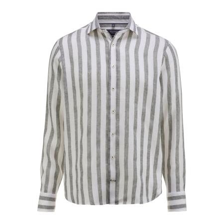 OLYMP SIGNATURE Soft Business Linnen Overhemd grijs-groen, Gestreept
