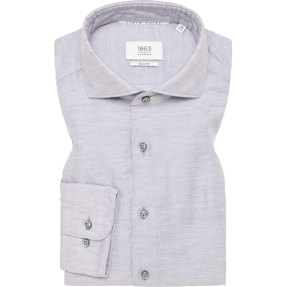 ETERNA 1863 Linnen Overhemd grijs, Effen Grijs