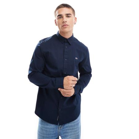 Tommy Jeans - Poplin overhemd met normale pasvorm in marineblauw