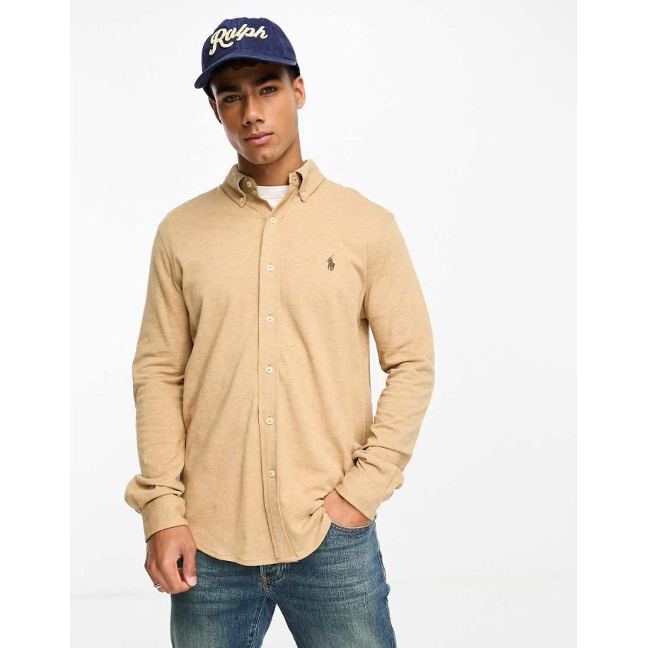 Polo Ralph Lauren - Piqué overhemd met icoonlogo in gemêleerd camel-Neutraal Multicolor