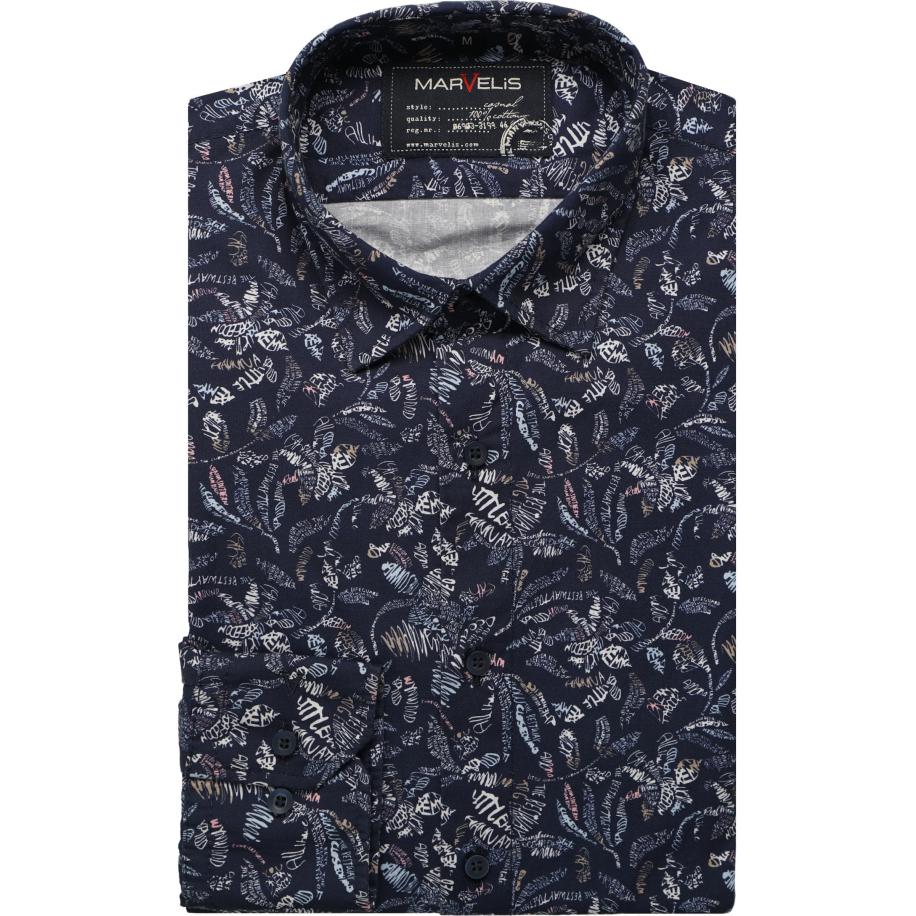 Marvelis Casual Overhemd marine, Bedrukt Blauw