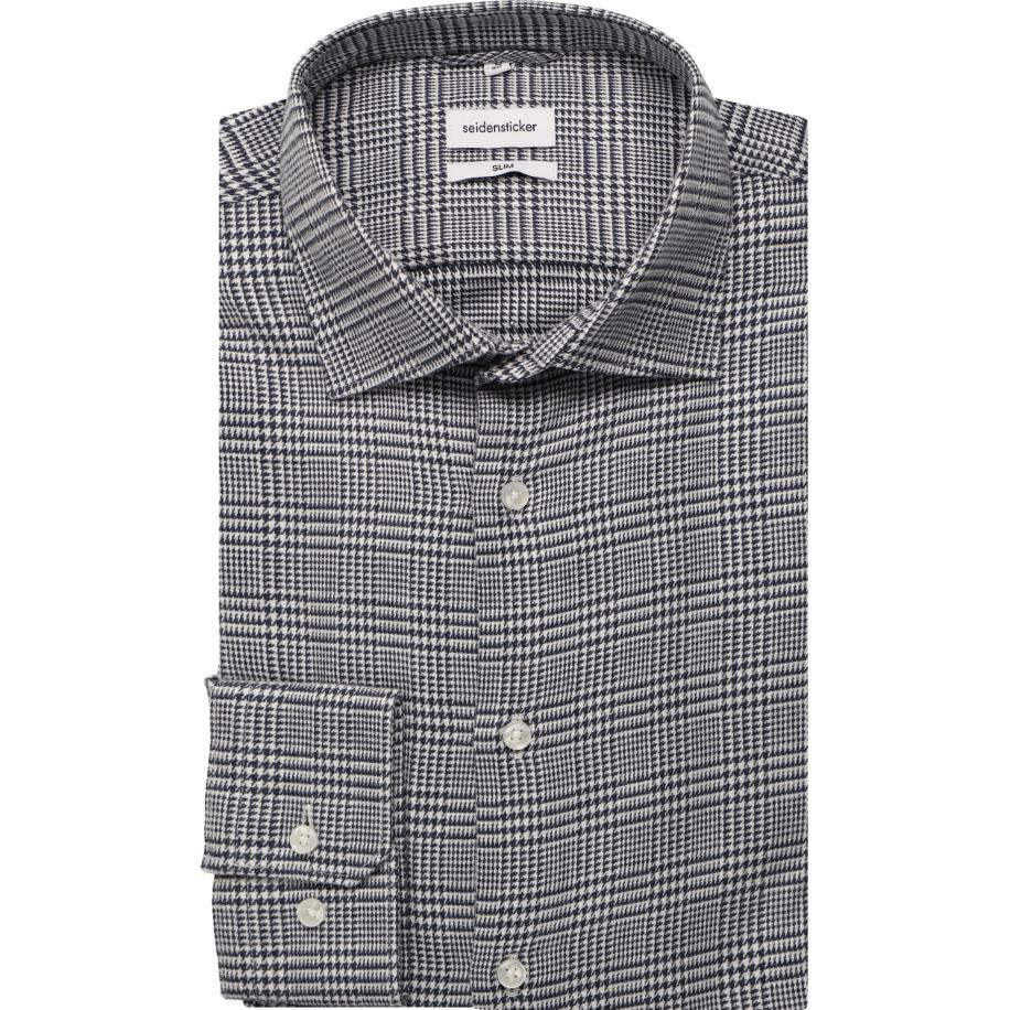 Seidensticker Flanellen Overhemd donkerblauw, Ruit Blauw