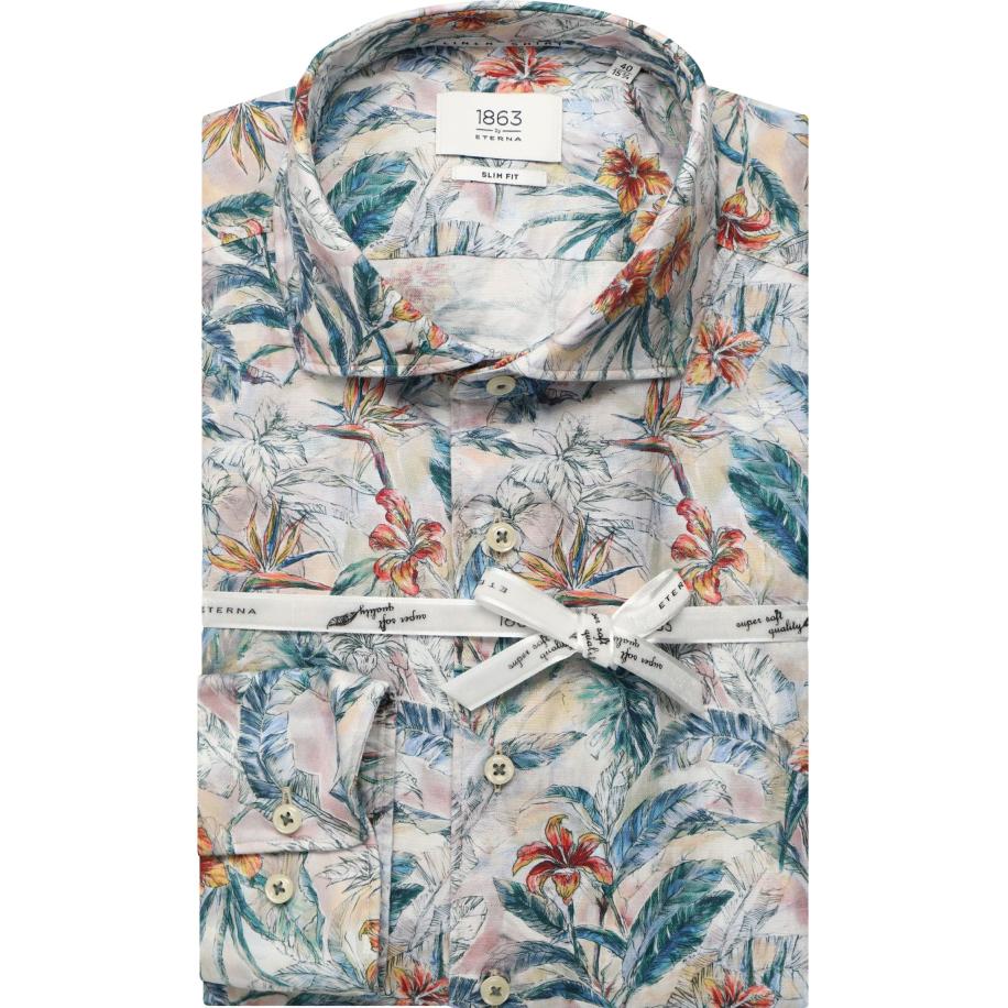 ETERNA 1863 Linnen Overhemd bruin, Bedrukt Bruin