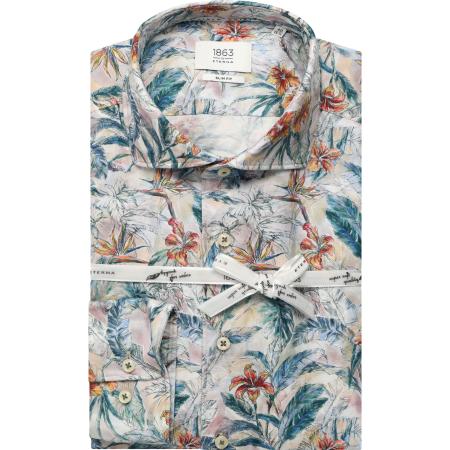 ETERNA 1863 Linnen Overhemd bruin, Bedrukt