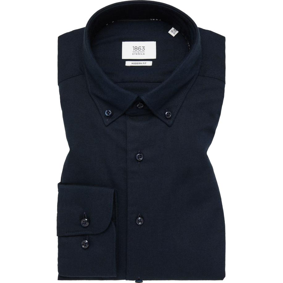 ETERNA 1863 Flanellen Overhemd marine, Effen Blauw