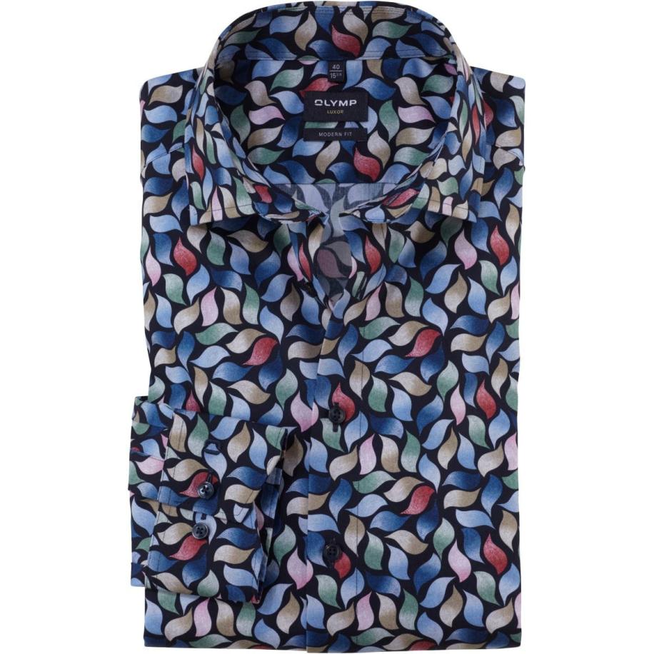 OLYMP Luxor Overhemd marine, Bedrukt Blauw