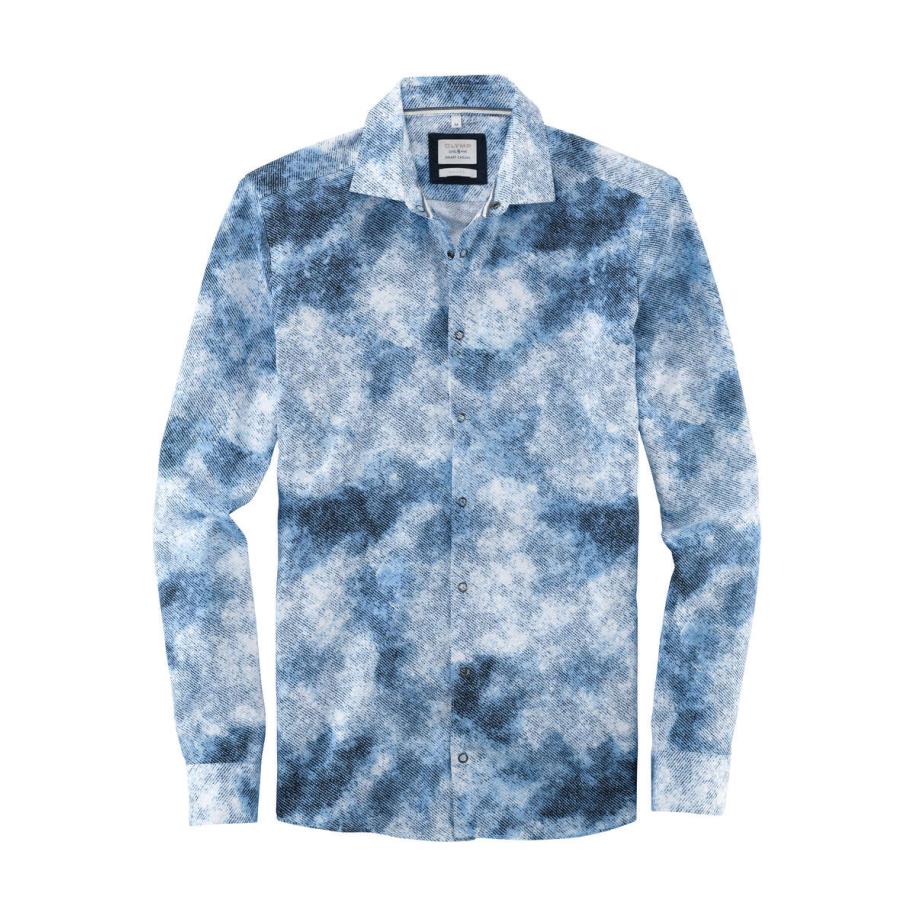 OLYMP Level Five Smart Casual Overhemd blauw, Motief Blauw
