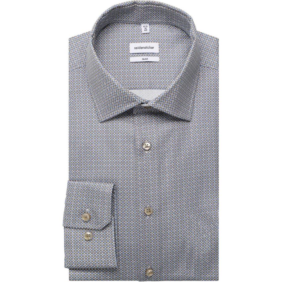 Seidensticker Overhemd zand, Bedrukt Bruin