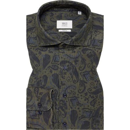 ETERNA 1863 ribfluwelen overhemd bruin, Bedrukt