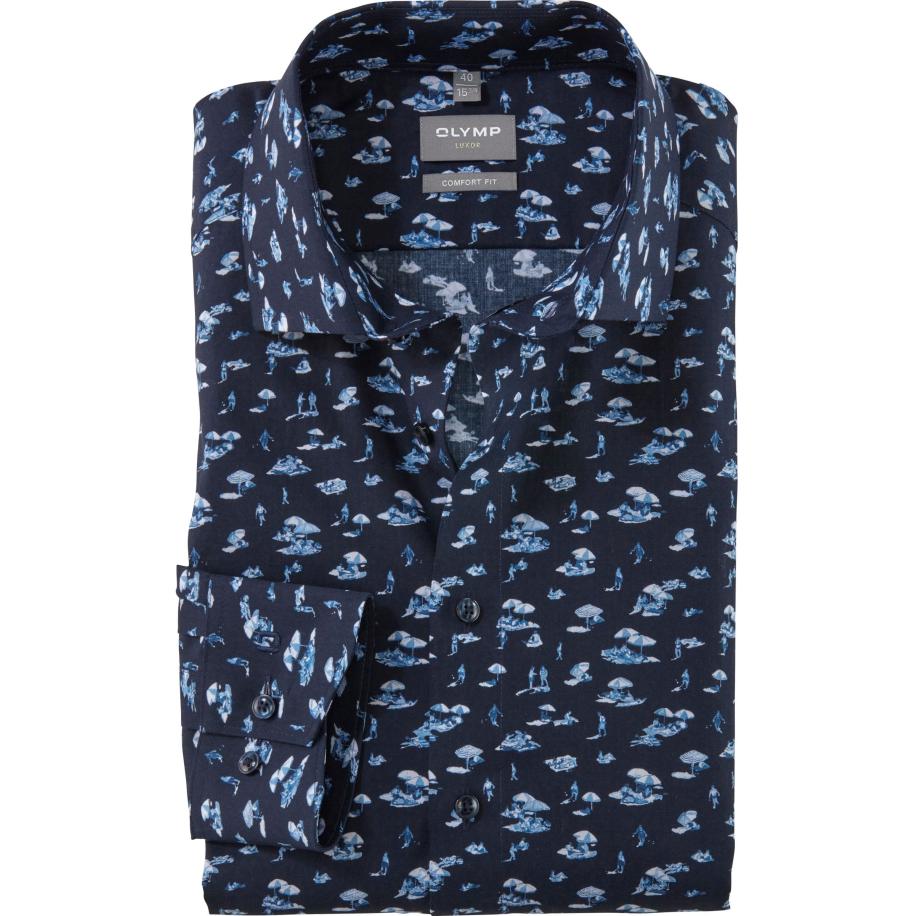 OLYMP Luxor Overhemd marine, Motief Blauw