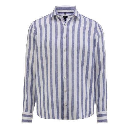 OLYMP SIGNATURE Soft Business Linnen Overhemd nachtblauw, Gestreept