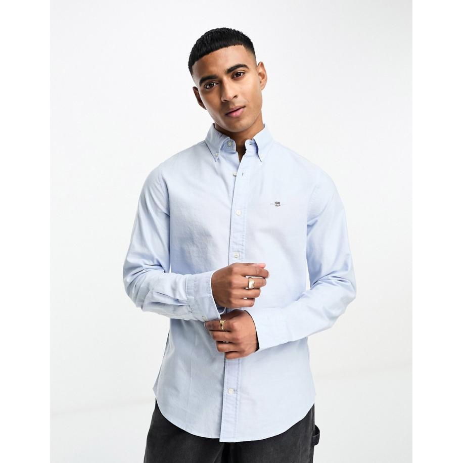GANT - Slim-fit Oxford overhemd met icoonlogo in lichtblauw Blauw