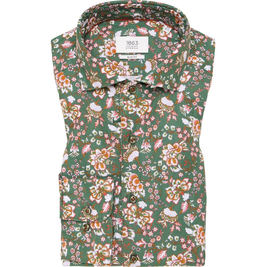 ETERNA 1863 Linnen Overhemd groen, Bedrukt Groen