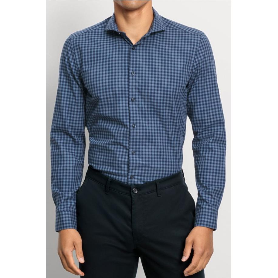 OLYMP Level Five Garment Washed Overhemd marine, Vichy ruit Blauw