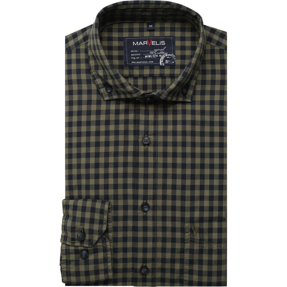 Marvelis Casual Overhemd olijf, Ruit Multicolor