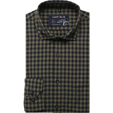 Marvelis Casual Overhemd olijf, Ruit