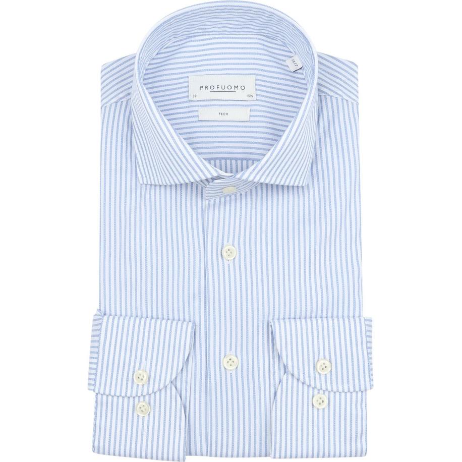 Profuomo Shirt Extra Lange Mouwen Travel Streep Lichtblauw Blauw