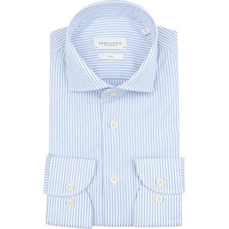 Profuomo Shirt Extra Lange Mouwen Travel Streep Lichtblauw