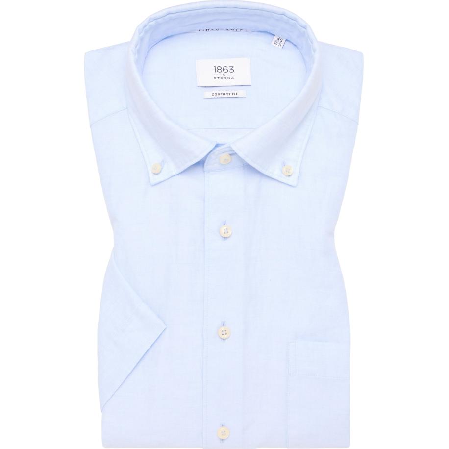 ETERNA 1863 Linnen Overhemd lichtblauw, Effen Blauw