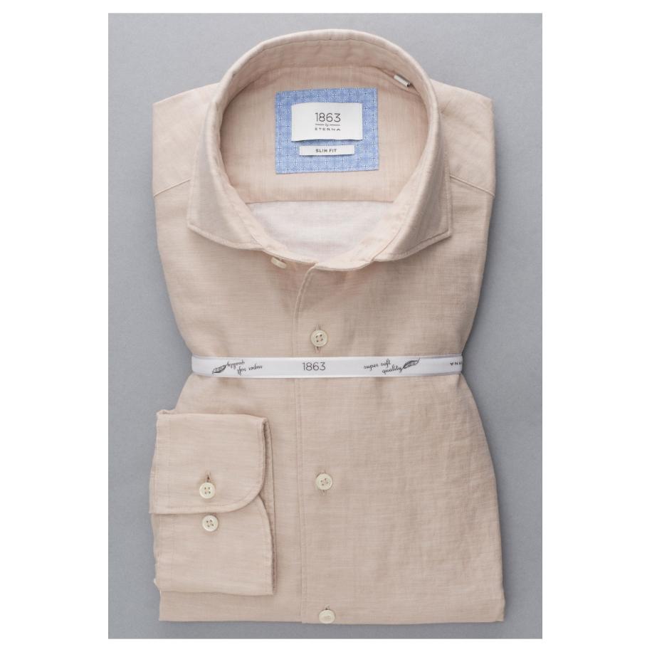 ETERNA 1863 Linnen Overhemd beige, Effen Bruin