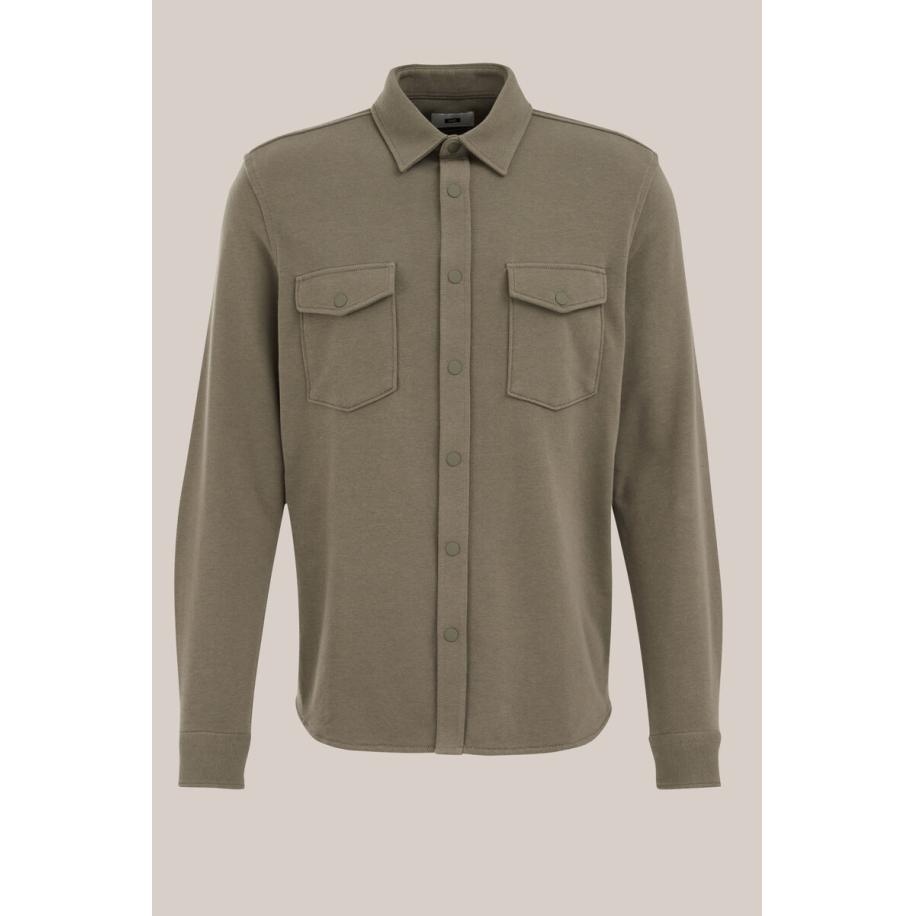 Fundamentals heren Regular fit overshirt van katoenmix - Regular fit - Olijfgroen - Katoen - Maat: M Groen
