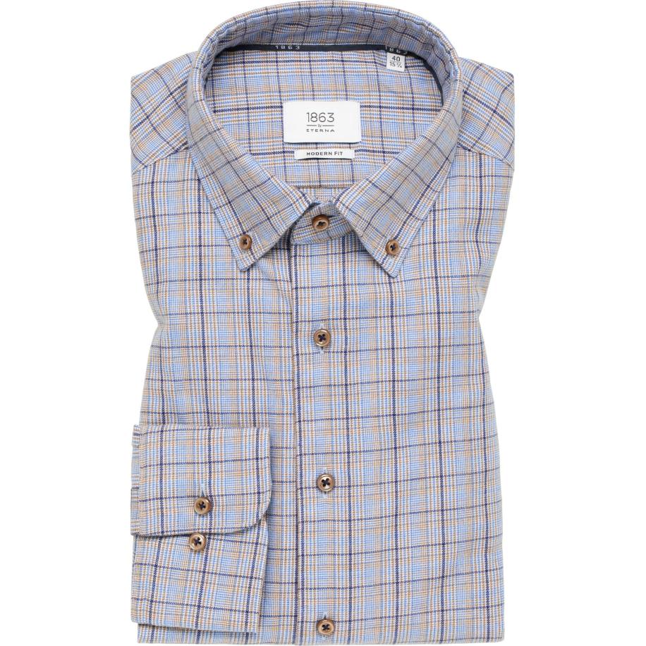ETERNA 1863 Flanellen Overhemd blauw, Ruit Blauw