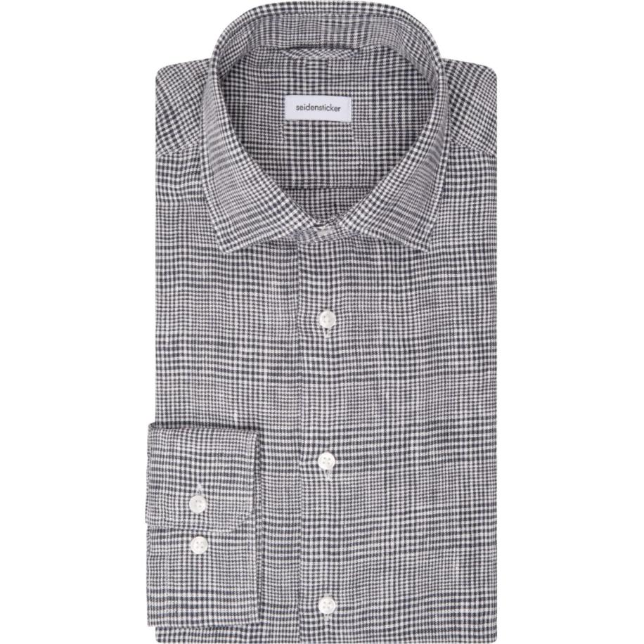 Seidensticker Linnen Overhemd donkerblauw, Ruit Blauw