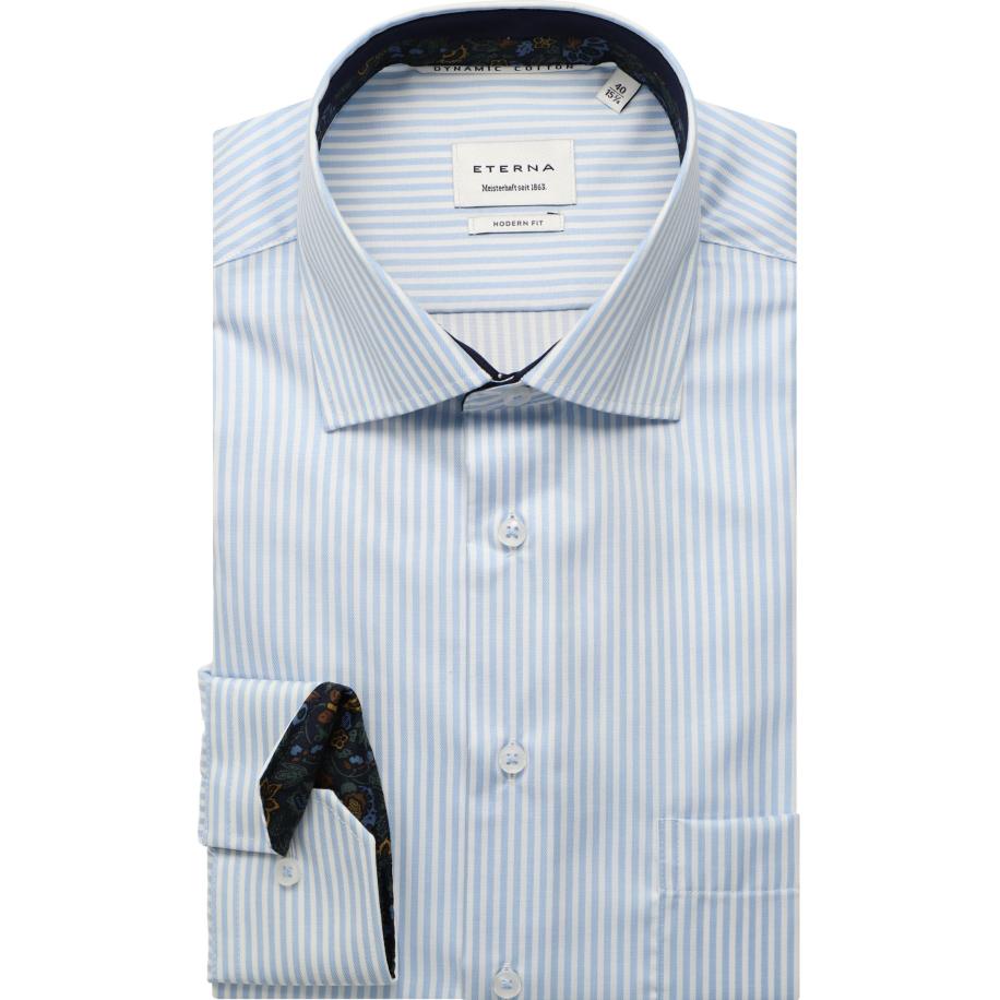 ETERNA Overhemd middenblauw, Gestreept Blauw