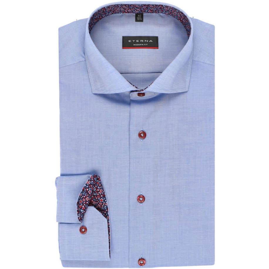 ETERNA Overhemd middenblauw, Effen Blauw